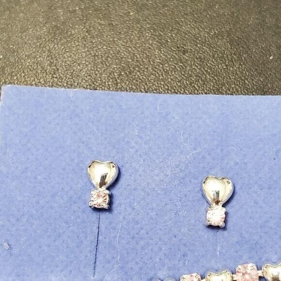 Avon silver tone pink heart earrings and bracelet - Picture 2 of 10